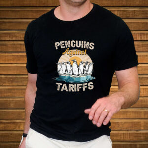 Penguins Against Tariffs Funny Political Vintage Retro T-Shirt