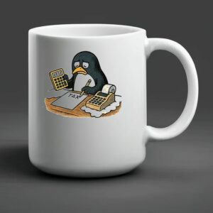 Penguins against tariffs writing Tax Mug