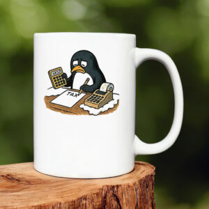 Penguins against tariffs writing Tax Mug