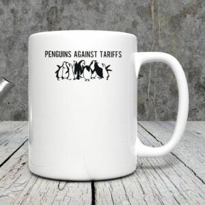Retro Penguins Against Tariffs Print Mug